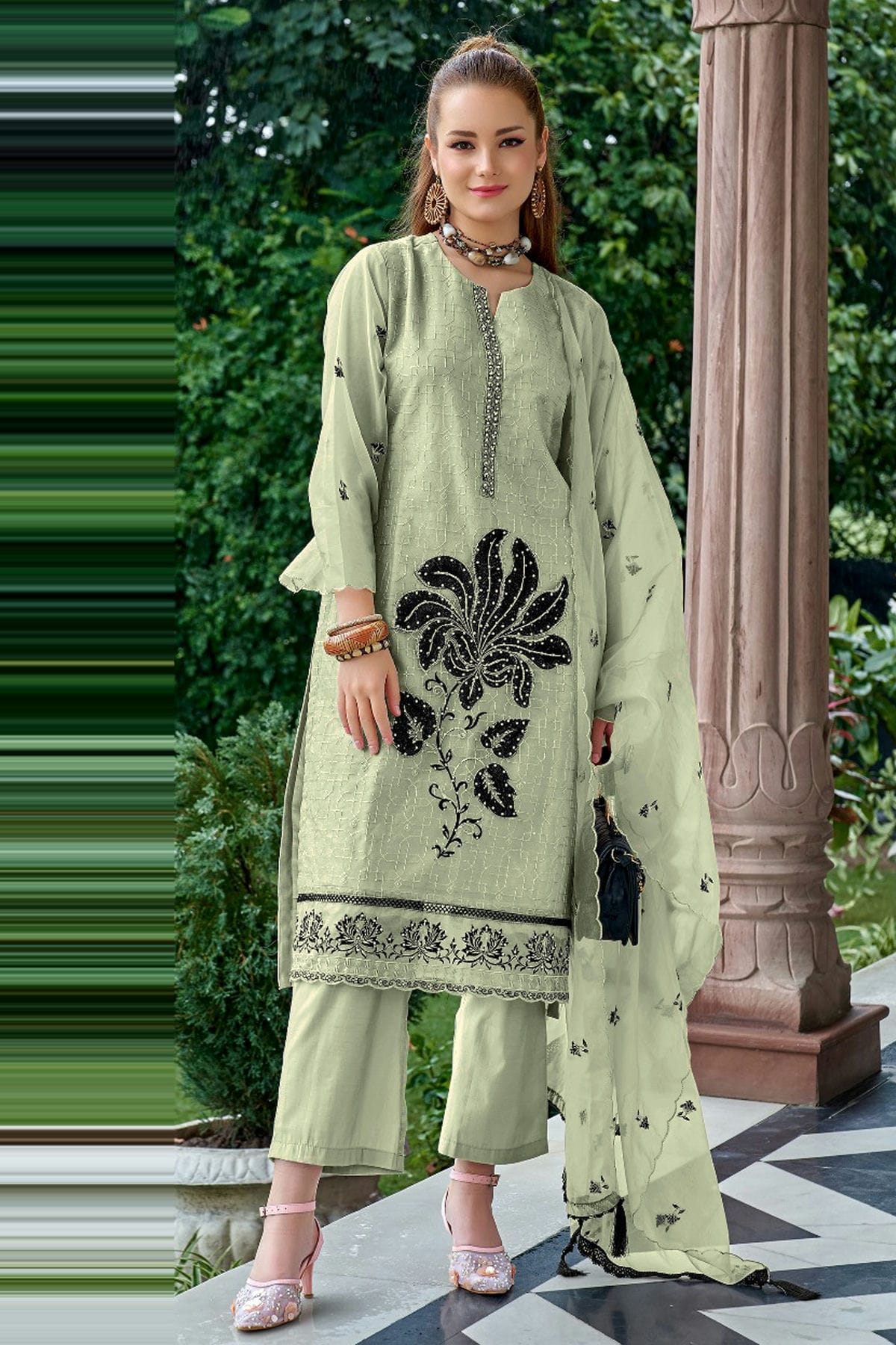 Light Green Colour Organza Pakistani Suit