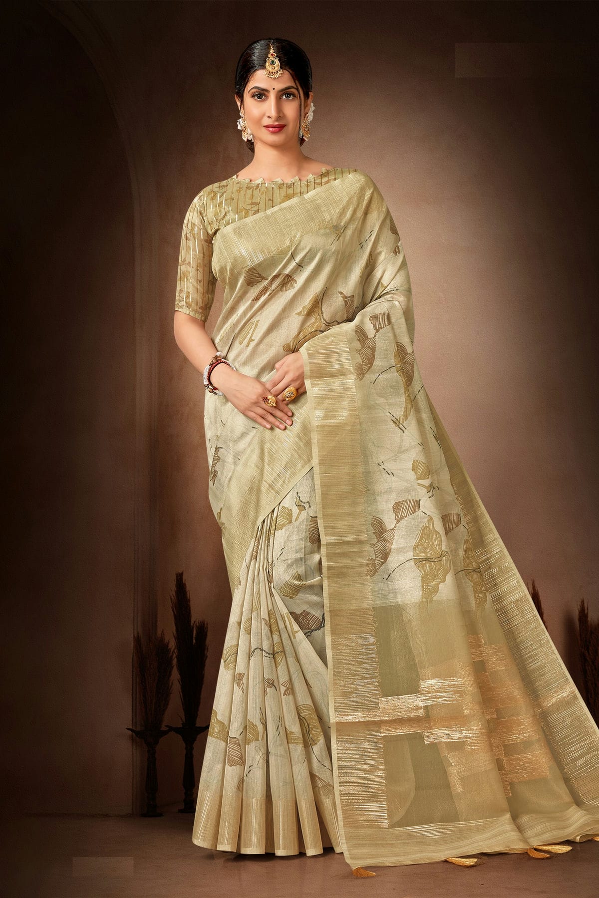 Light Green Colour Organza Printed Saree