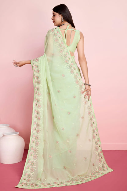 Light Green Colour Organza Saree