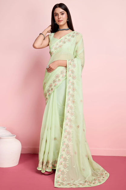 Light Green Colour Organza Saree