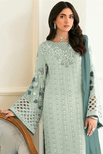 Light Green Colour Semi Stitched Faux Georgette Pakistani Suit