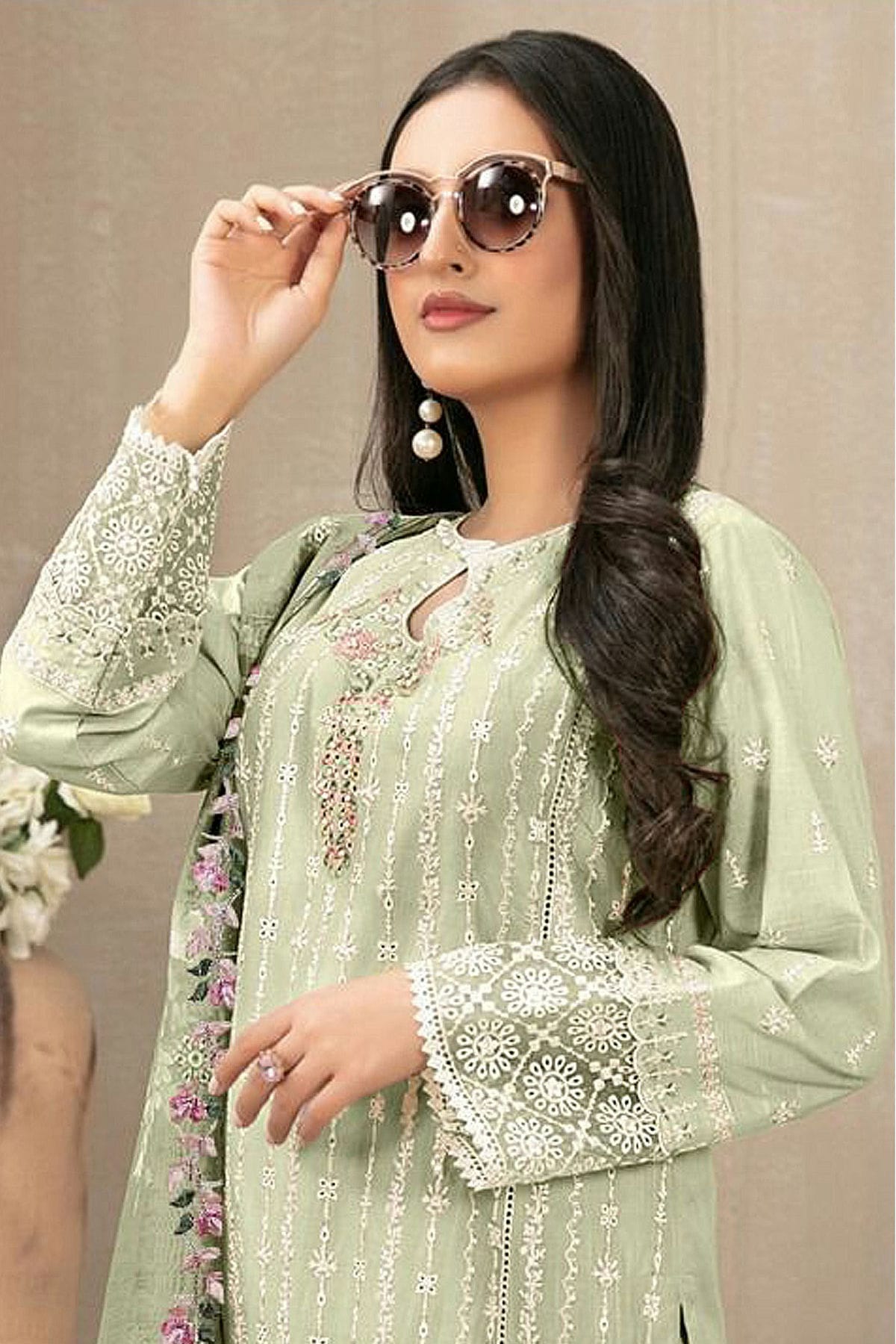 Light Green Colour Semi Stitched Faux Georgette Pakistani Suit