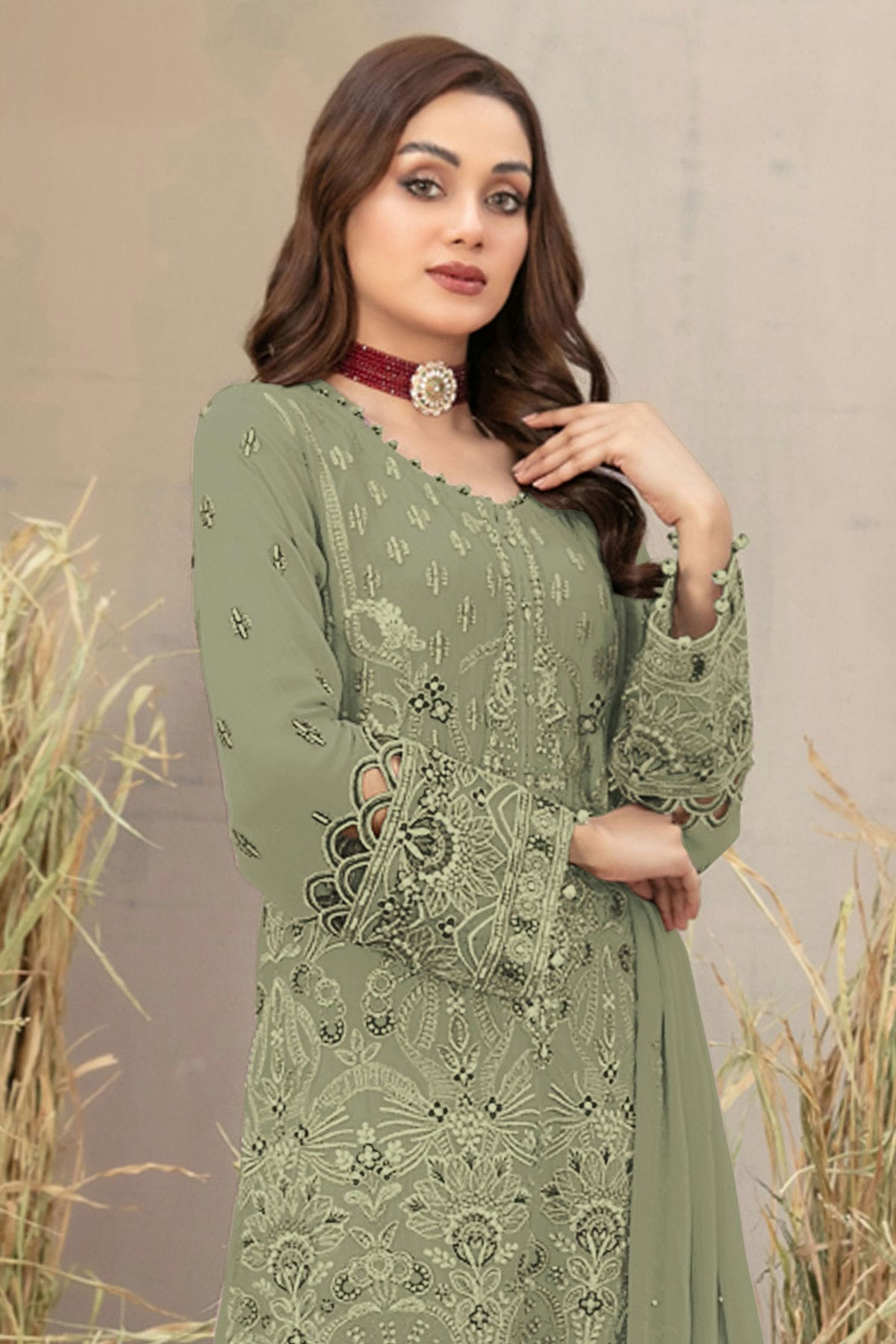 Light Green Colour Semi Stitched Georgette Pakistani Suit VSSM1140660