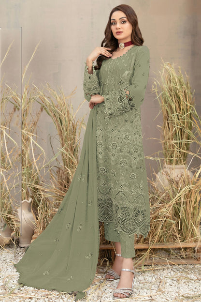 Light Green Colour Semi Stitched Georgette Pakistani Suit VSSM1140660