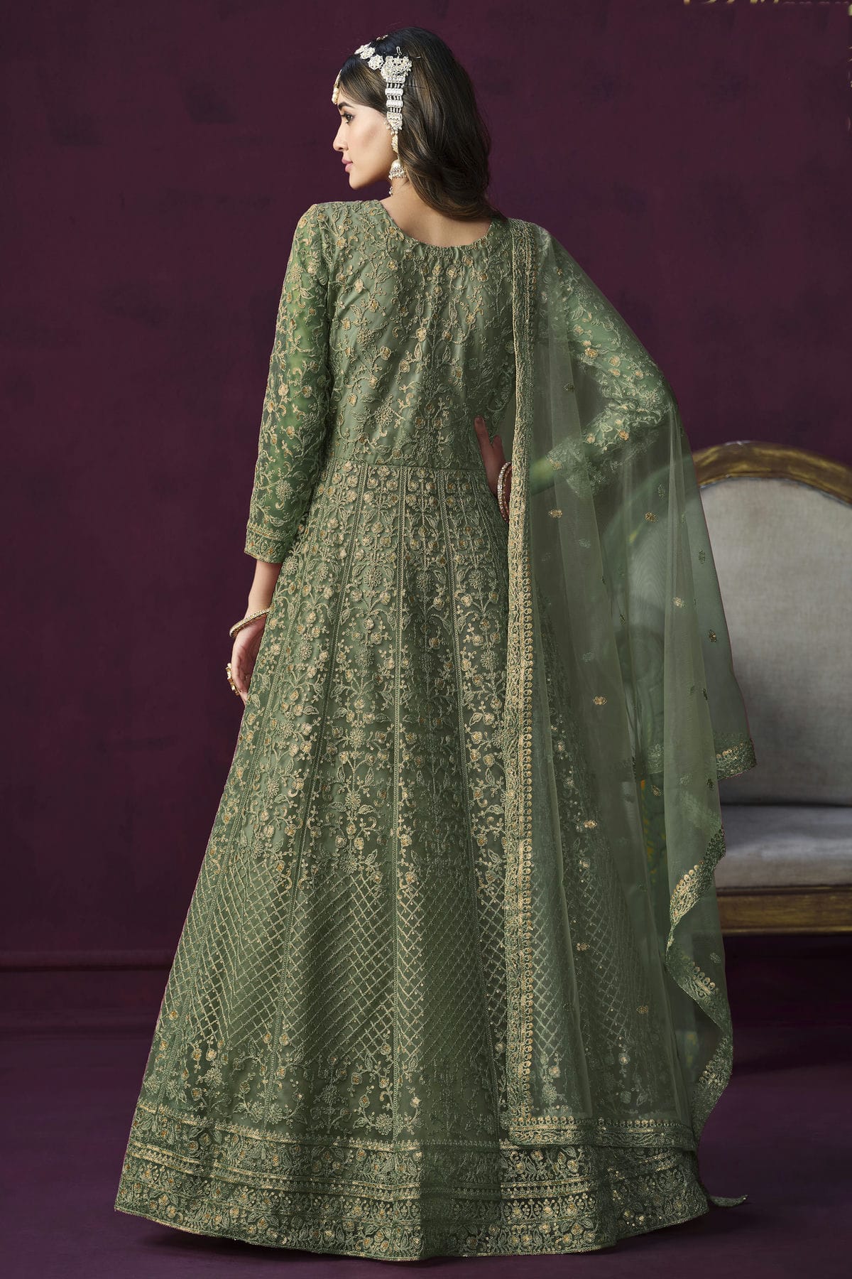 Light Green Colour Semi Stitched Net Anarkali Suit