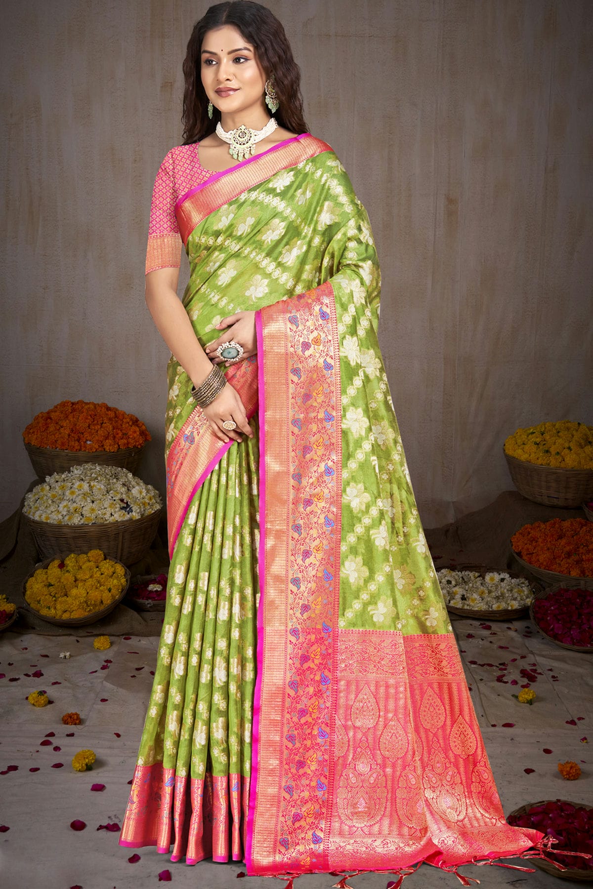 Light Green Colour Silk Traditional Saree