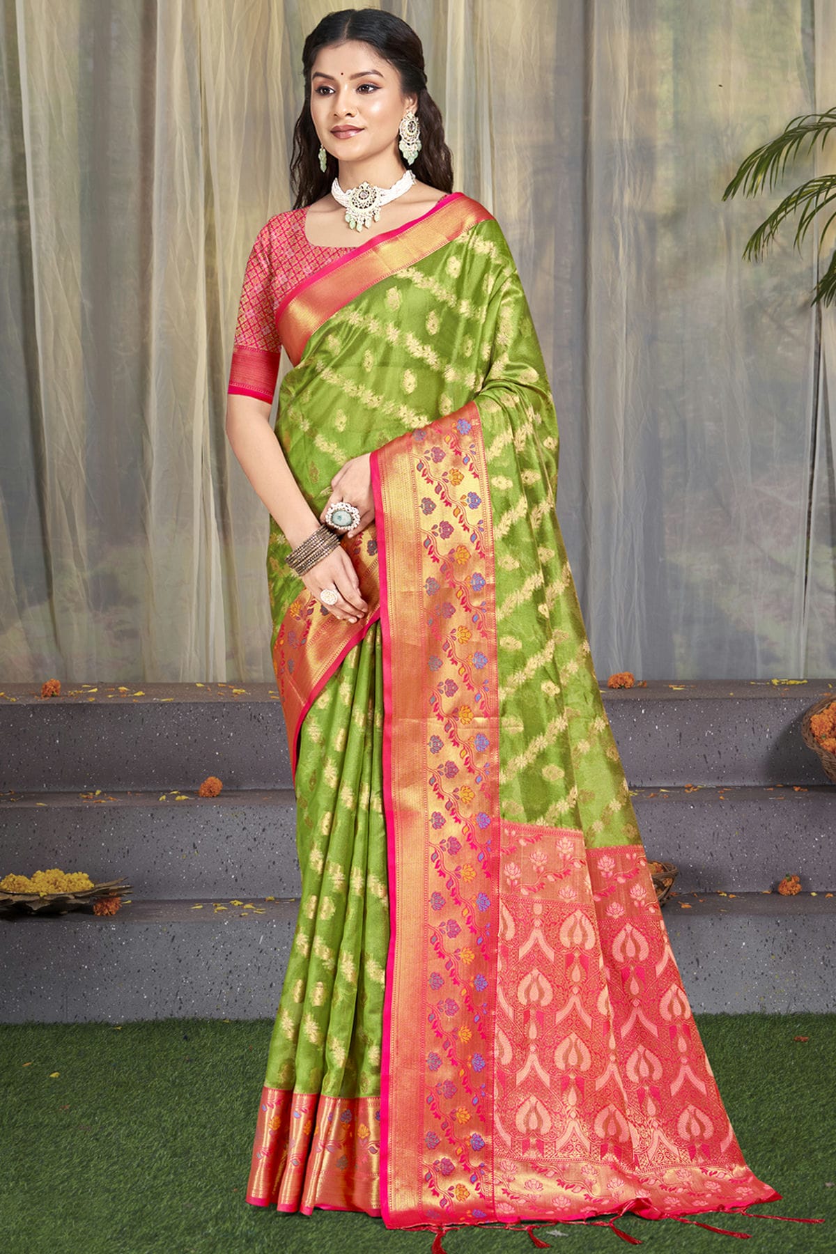 Light Green Colour Silk Traditional Saree