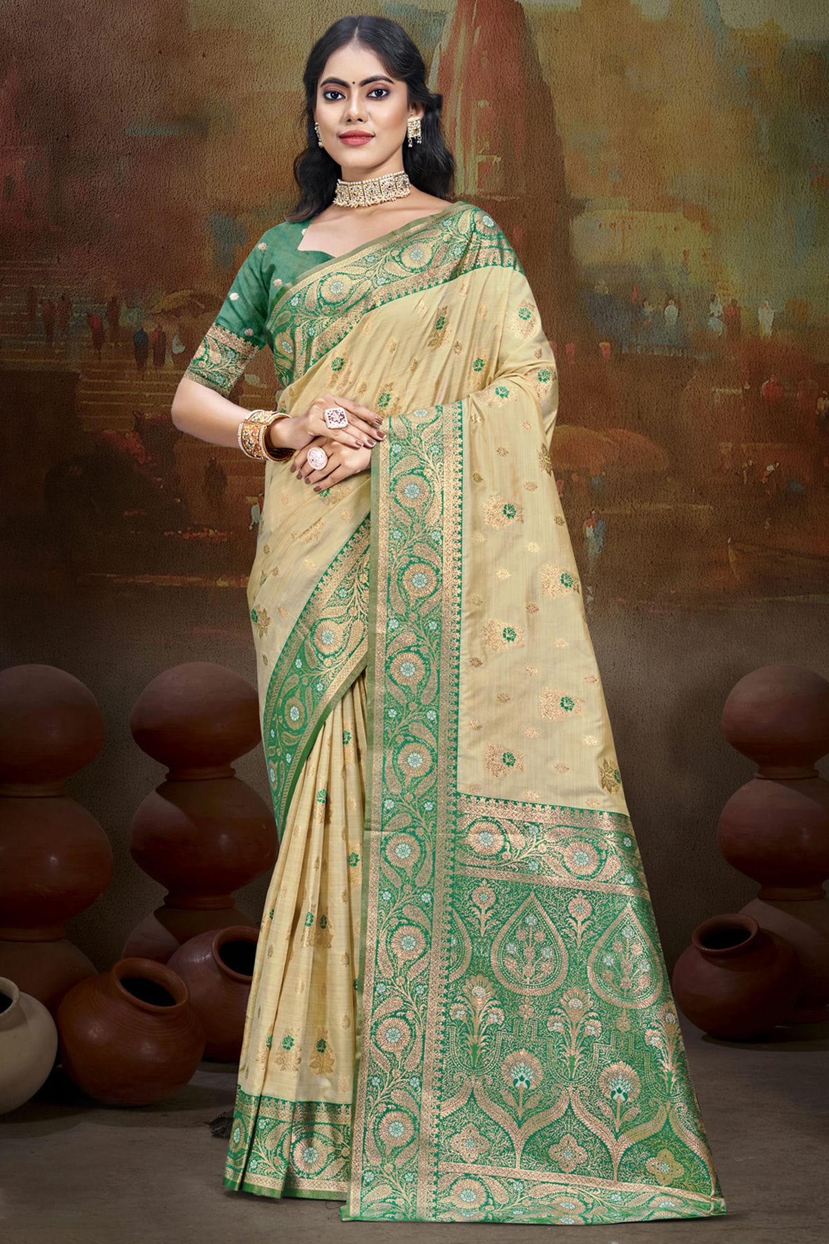 Light Green Colour Silk Woven Work Traditional Saree