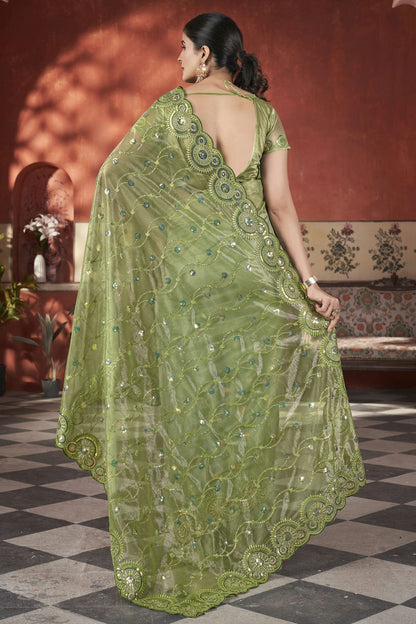 Light Green Colour Tissue Net Designer Saree VSSD1112588