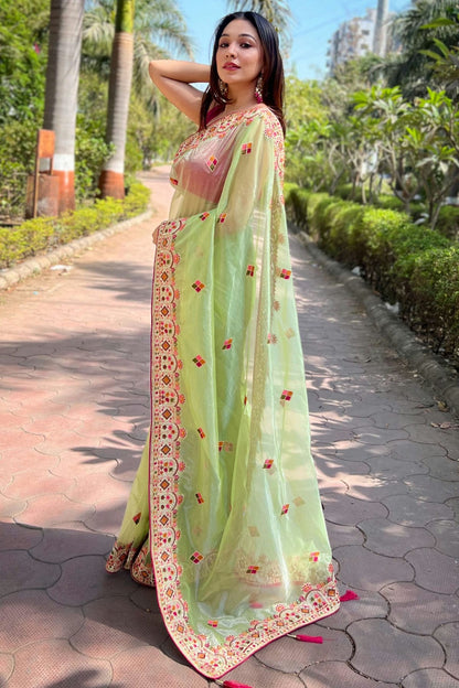 Light Green Colour Tissue Silk Designer Saree