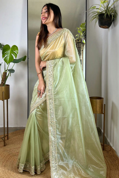 Light Green Colour Tissue Silk Designer Saree