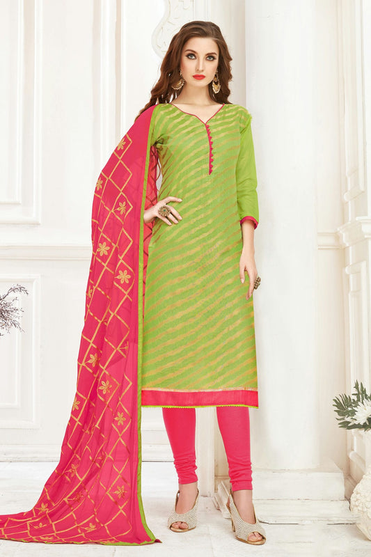 Light Green Colour Unstitched Banarasi Jacquard Churidar Suit