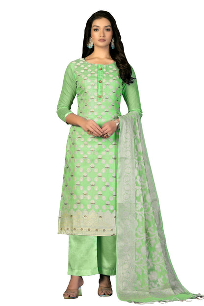 Light Green Colour Unstitched Banarasi Jacquard Fabric Straight Suit