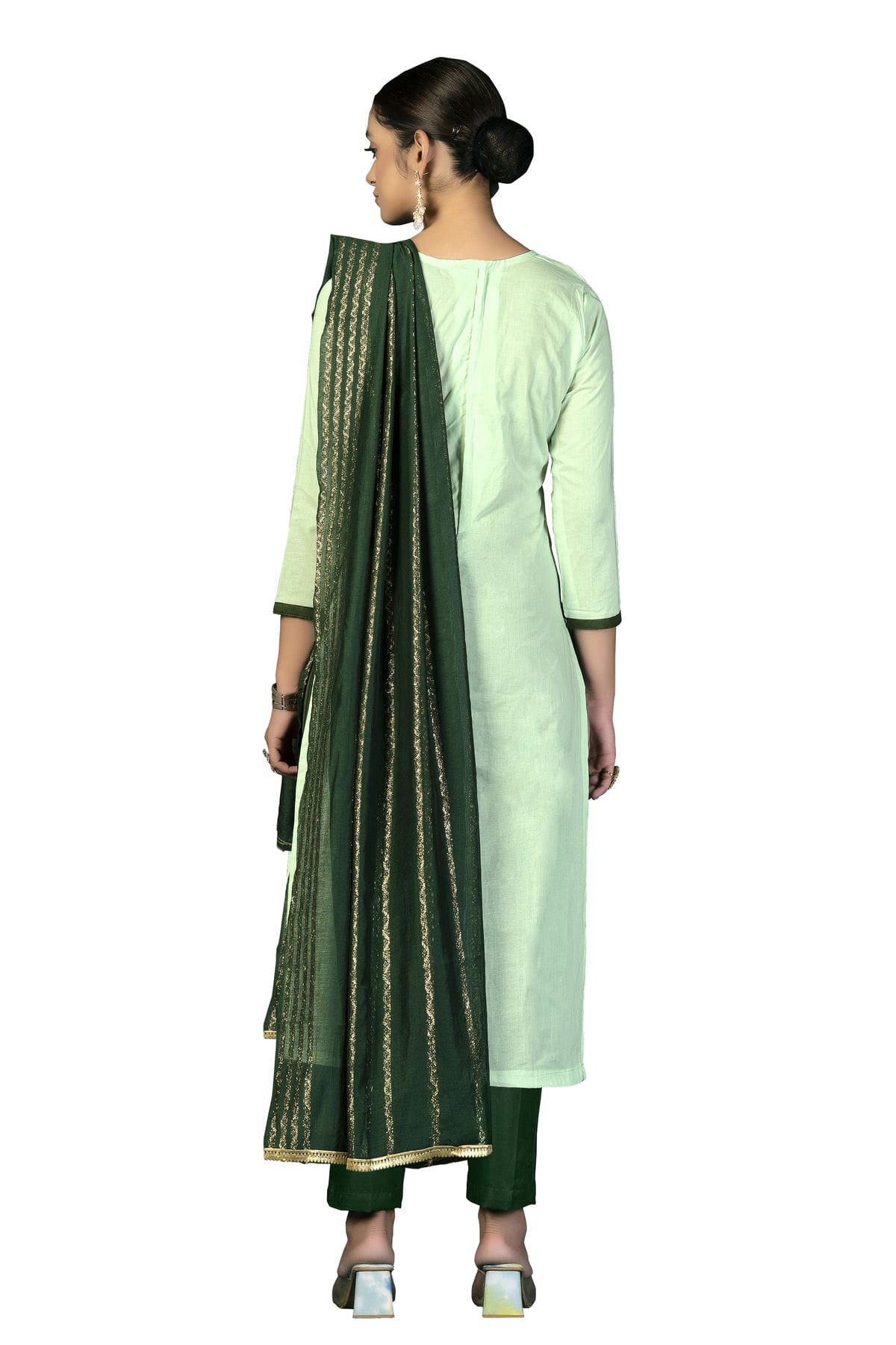 Light Green Colour Unstitched Cambric Cotton Fabric Straight Suit