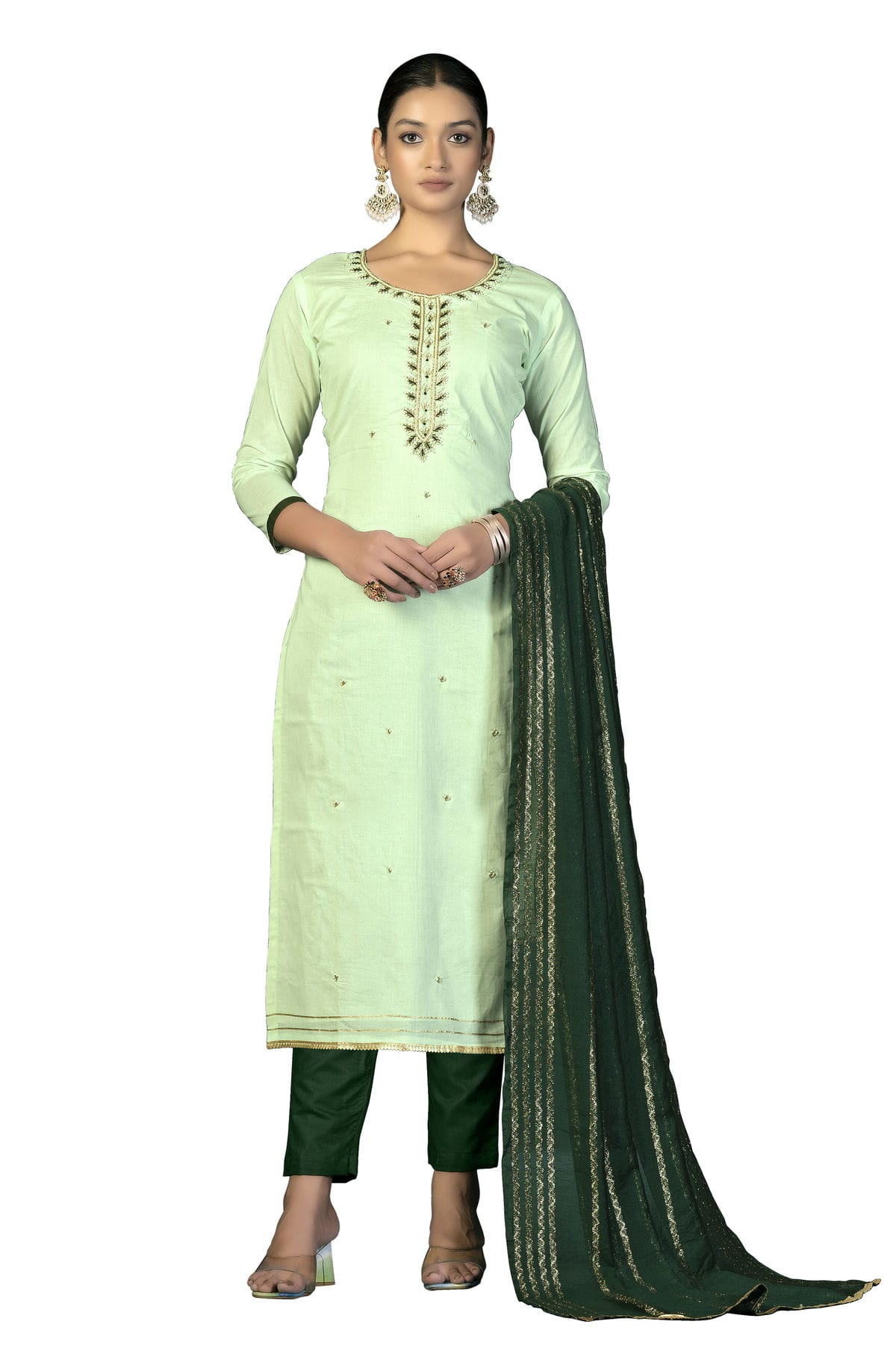 Light Green Colour Unstitched Cambric Cotton Fabric Straight Suit