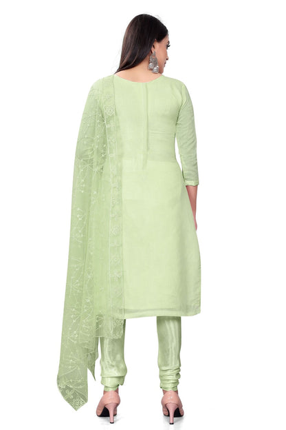 Light Green Colour Unstitched Chanderi Cotton Churidar Suit