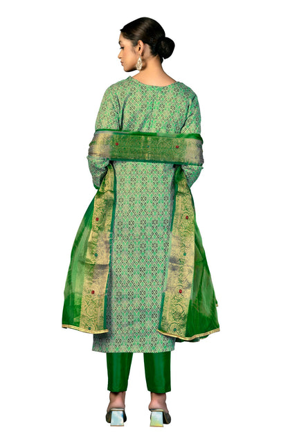 Light Green Colour Unstitched Cotton Fabric Straight Suit