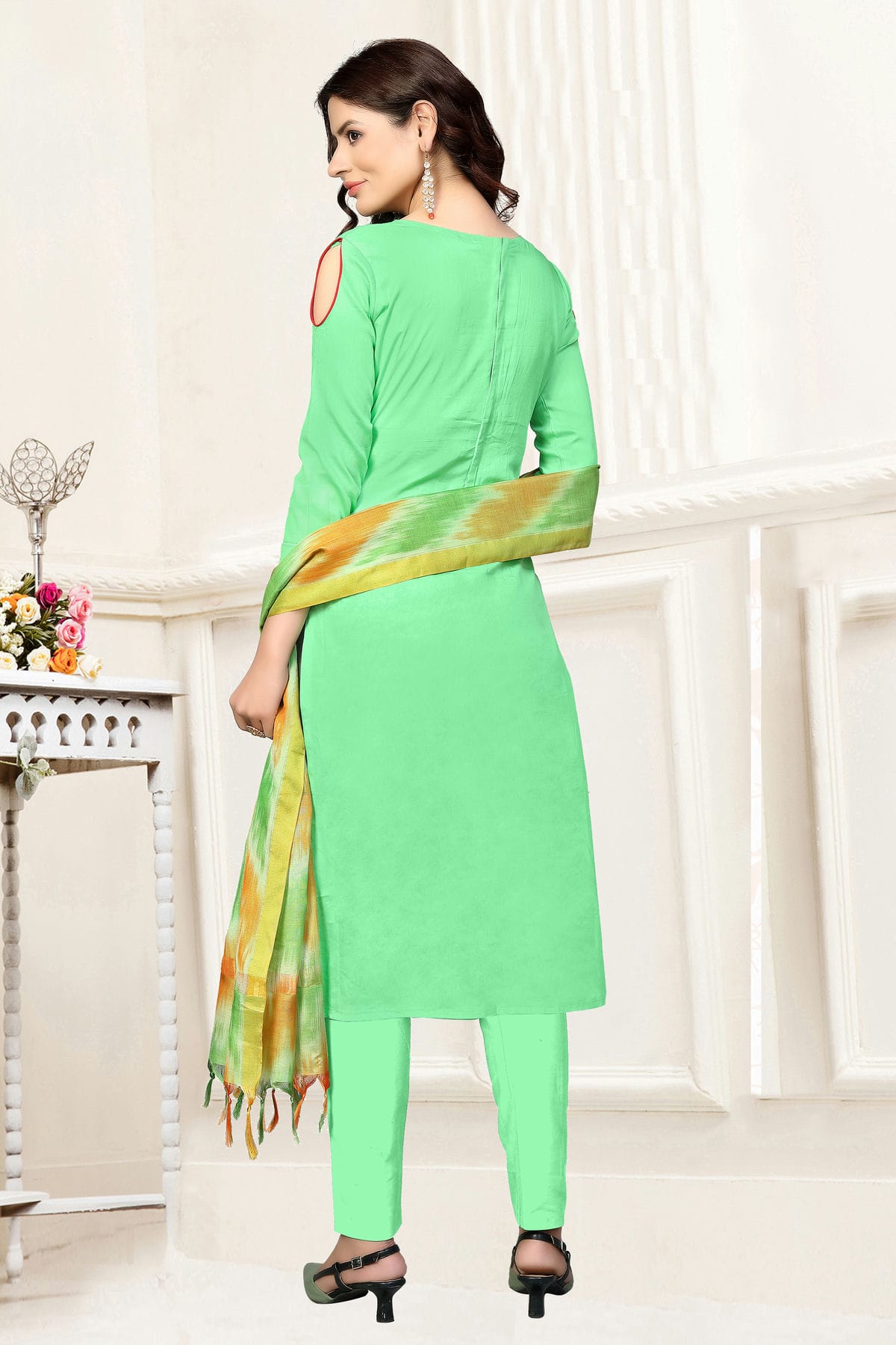 Light Green Colour Unstitched Glass Cotton Straight Suit