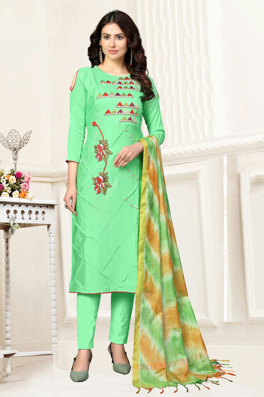 Light Green Colour Unstitched Glass Cotton Straight Suit