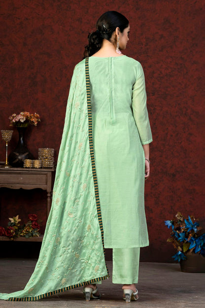 Light Green Colour Unstitched Modal Chanderi Fabric Straight Suit