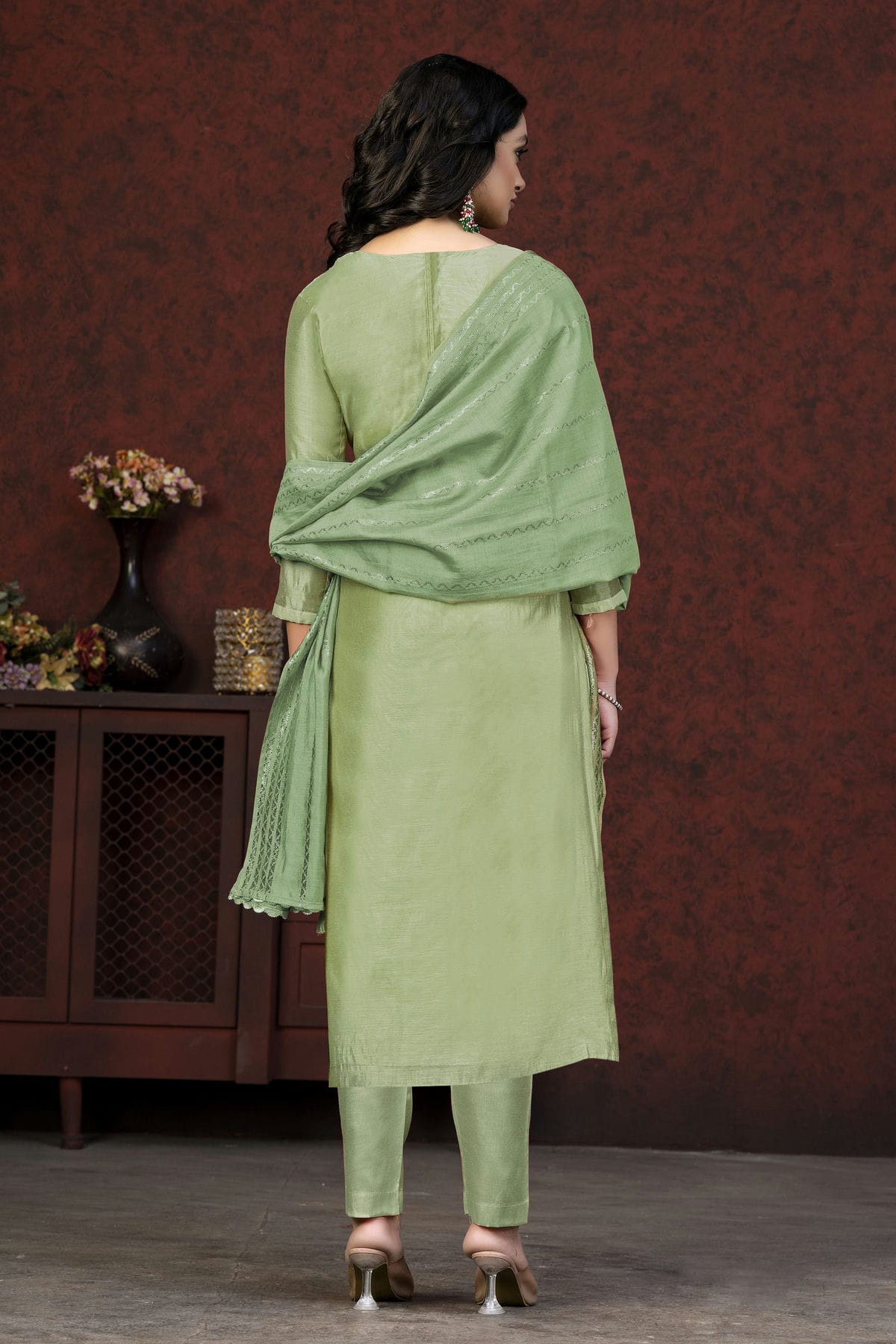 Light Green Colour Unstitched Modal Cotton Pant Style Suit