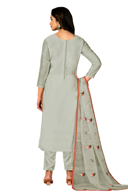 Light Green Colour Unstitched Modal Silk Fabric Straight Suit