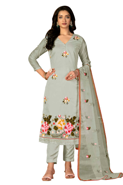 Light Green Colour Unstitched Modal Silk Fabric Straight Suit