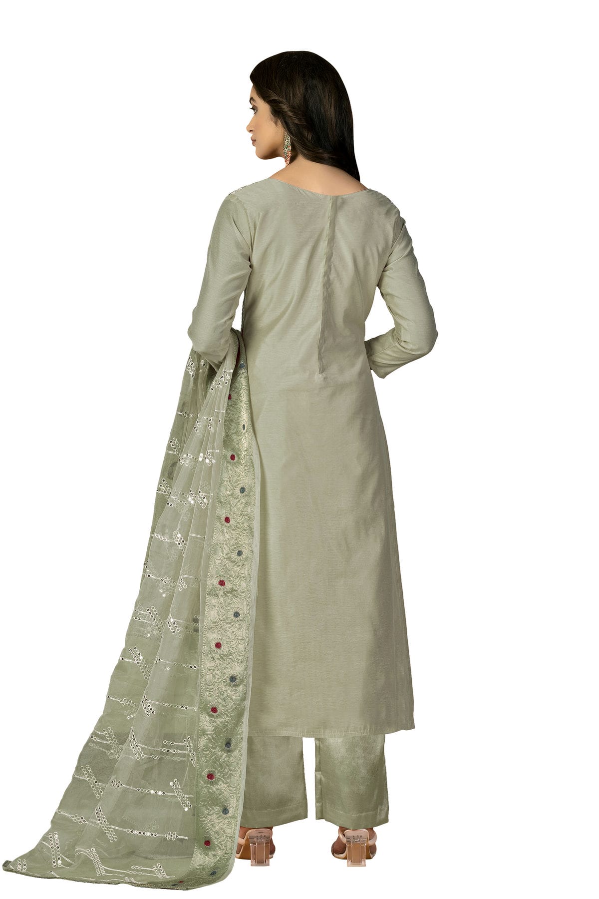 Light Green Colour Unstitched Modal Silk Fabric Straight Suit