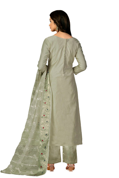 Light Green Colour Unstitched Modal Silk Fabric Straight Suit