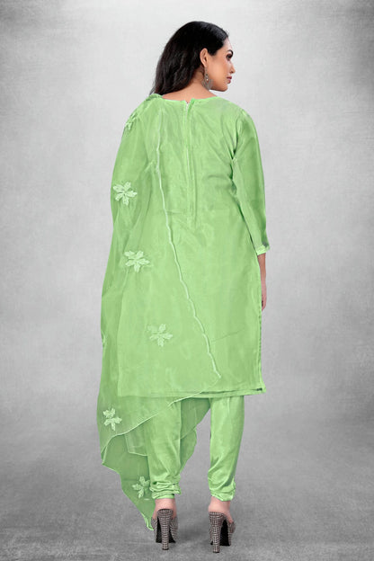 Light Green Colour Unstitched Organza Churidar Suit