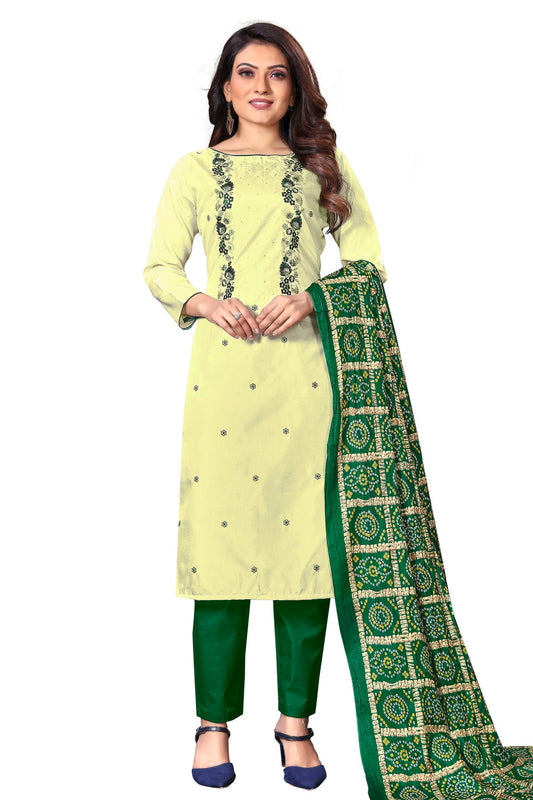 Light Green Colour Unstitched Silk Straight Suit