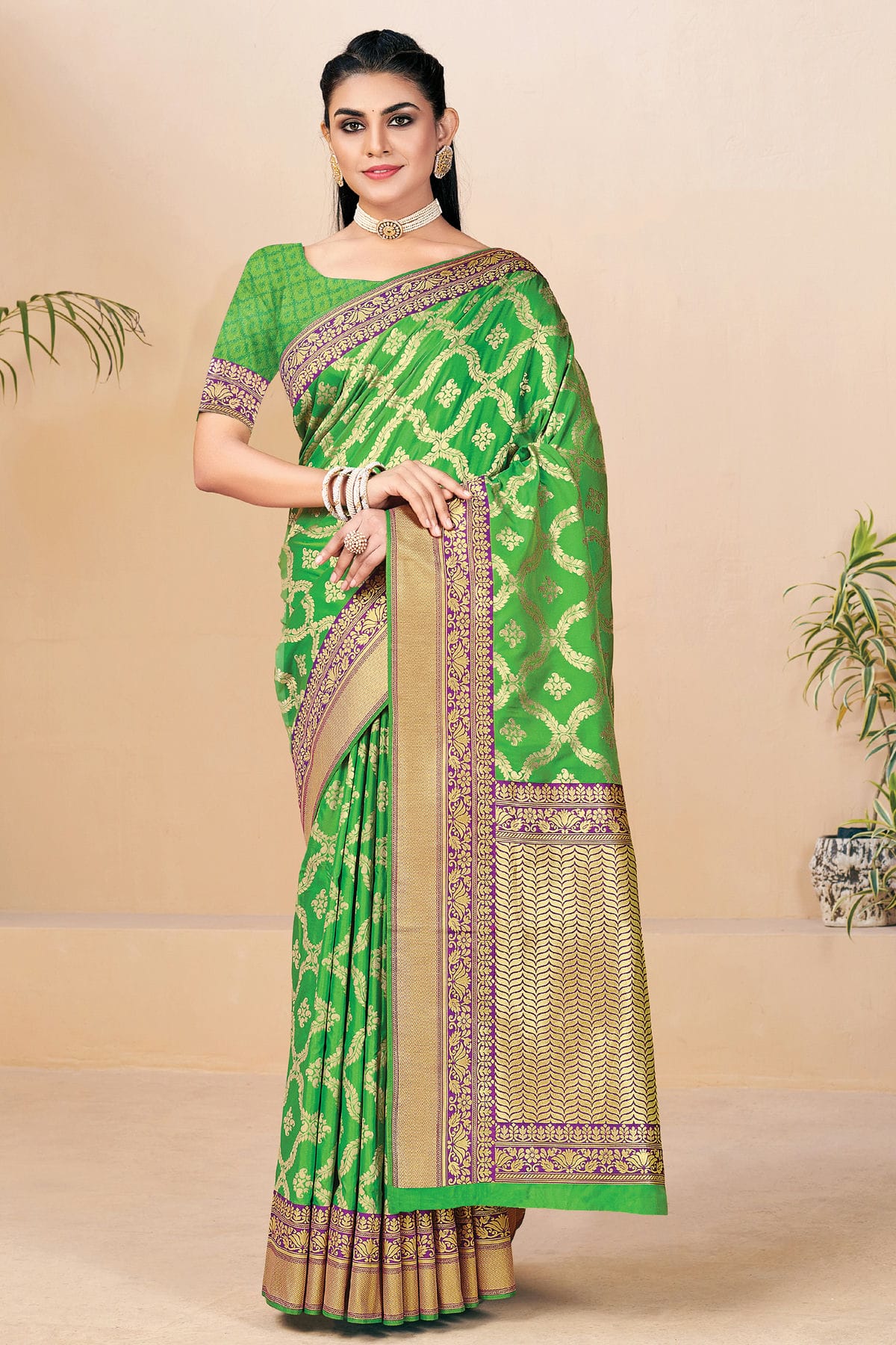 Light Green Colour Woven Work Banarasi Silk Saree