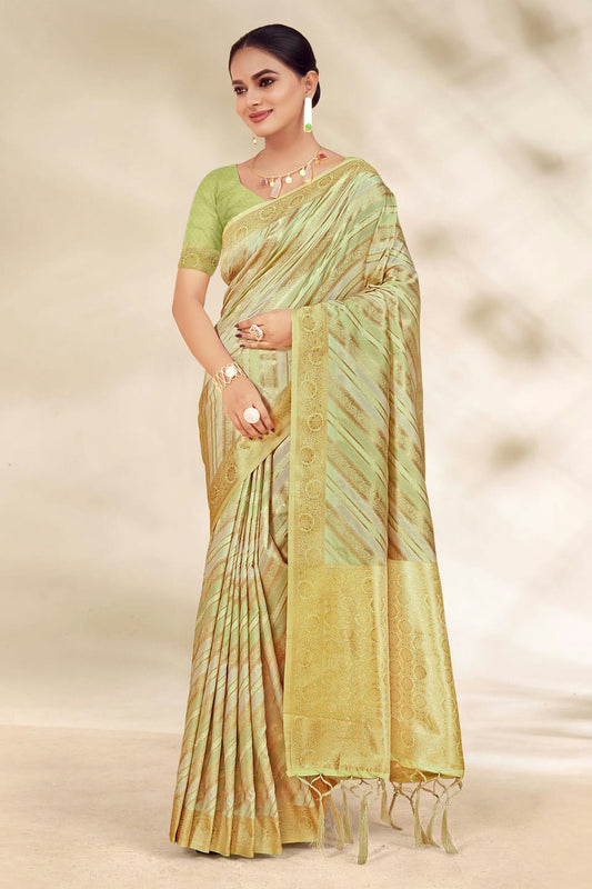 Light Green Colour Woven Work Cotton Saree