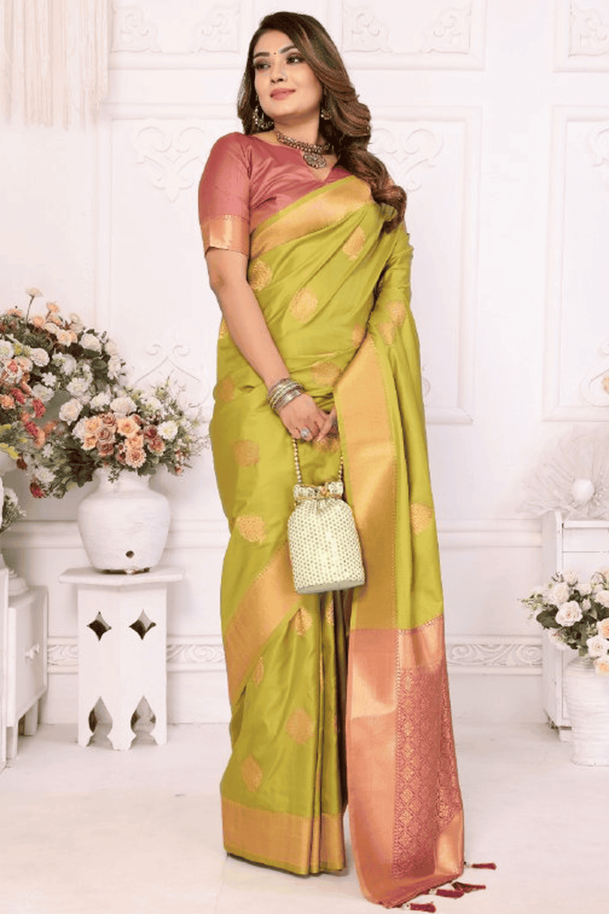 Light Green Colour Woven Work Lichi Soft Silk Traditional Saree VSSD1250312