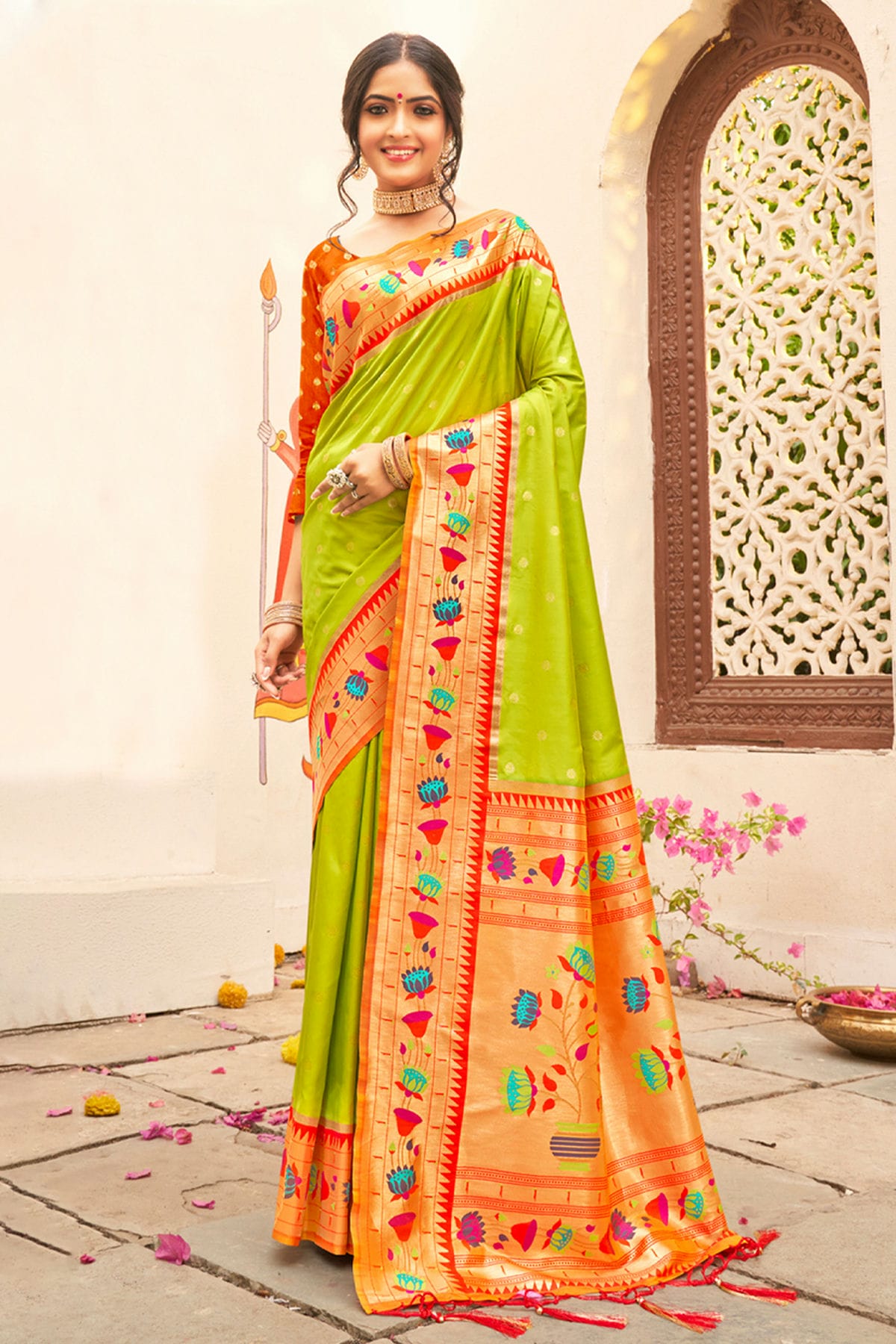 Light Green Colour Woven Work Paithani Silk Saree