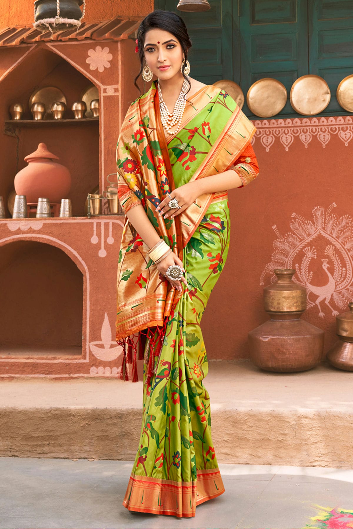 Light Green Colour Woven Work Paithani Silk Saree