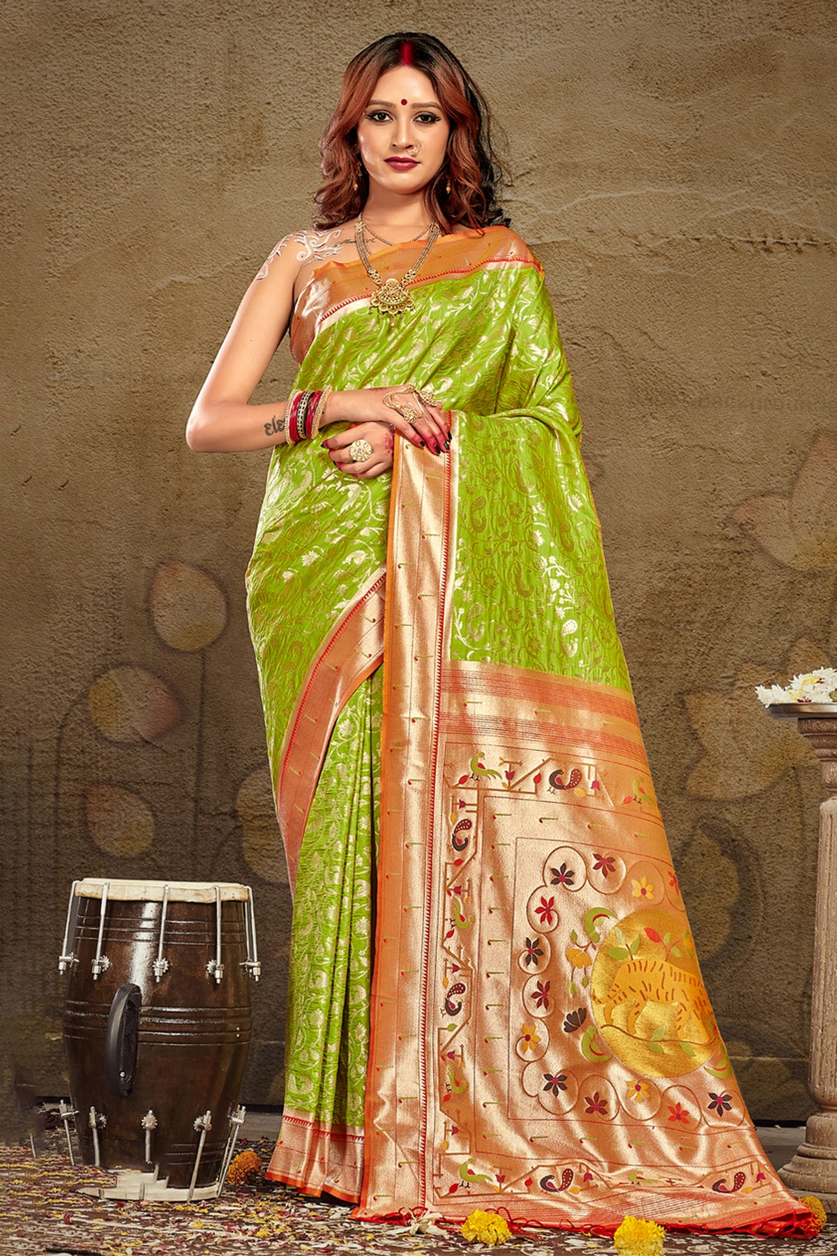 Light Green Colour Woven Work Paithani Silk Saree