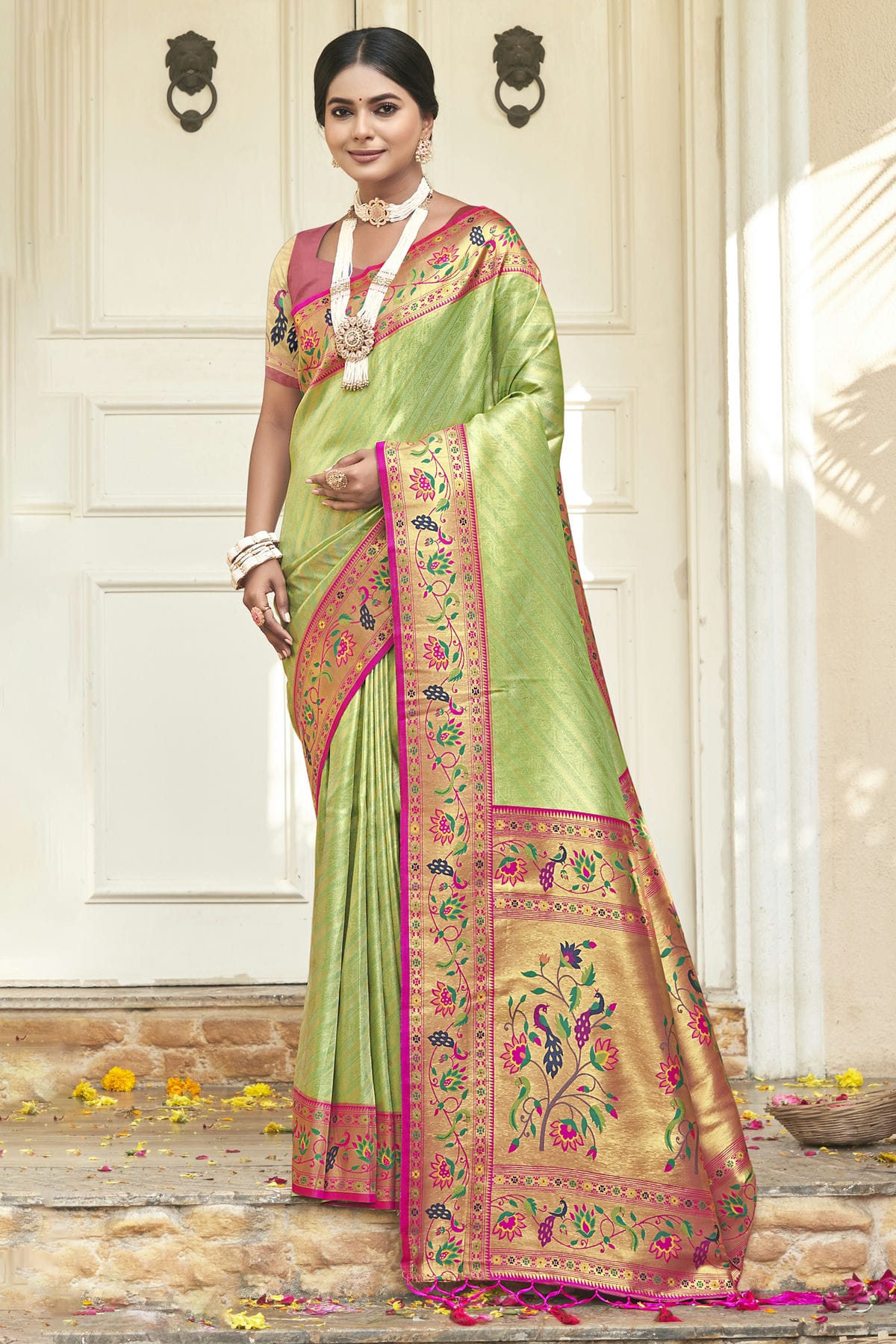 Light Green Colour Woven Work Paithani Silk Saree