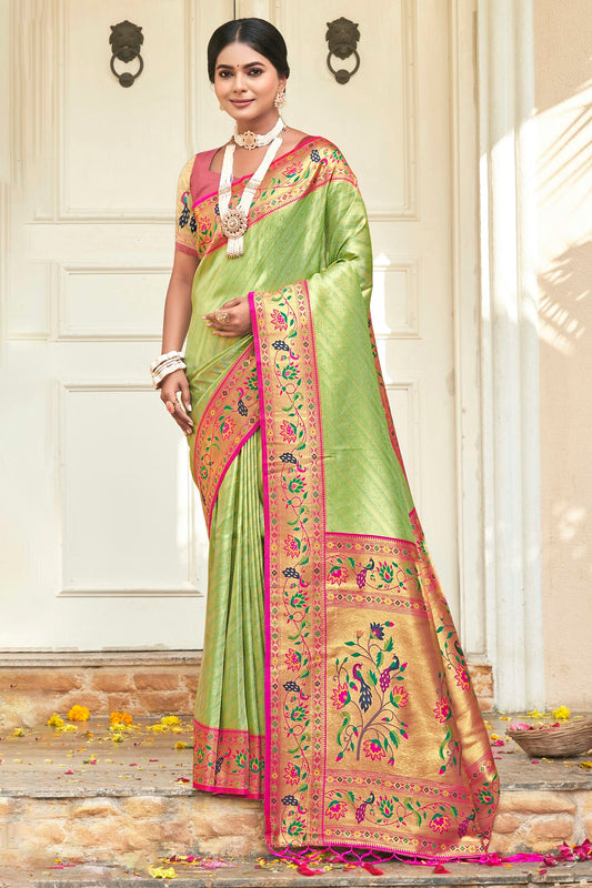 Light Green Colour Woven Work Paithani Silk Saree