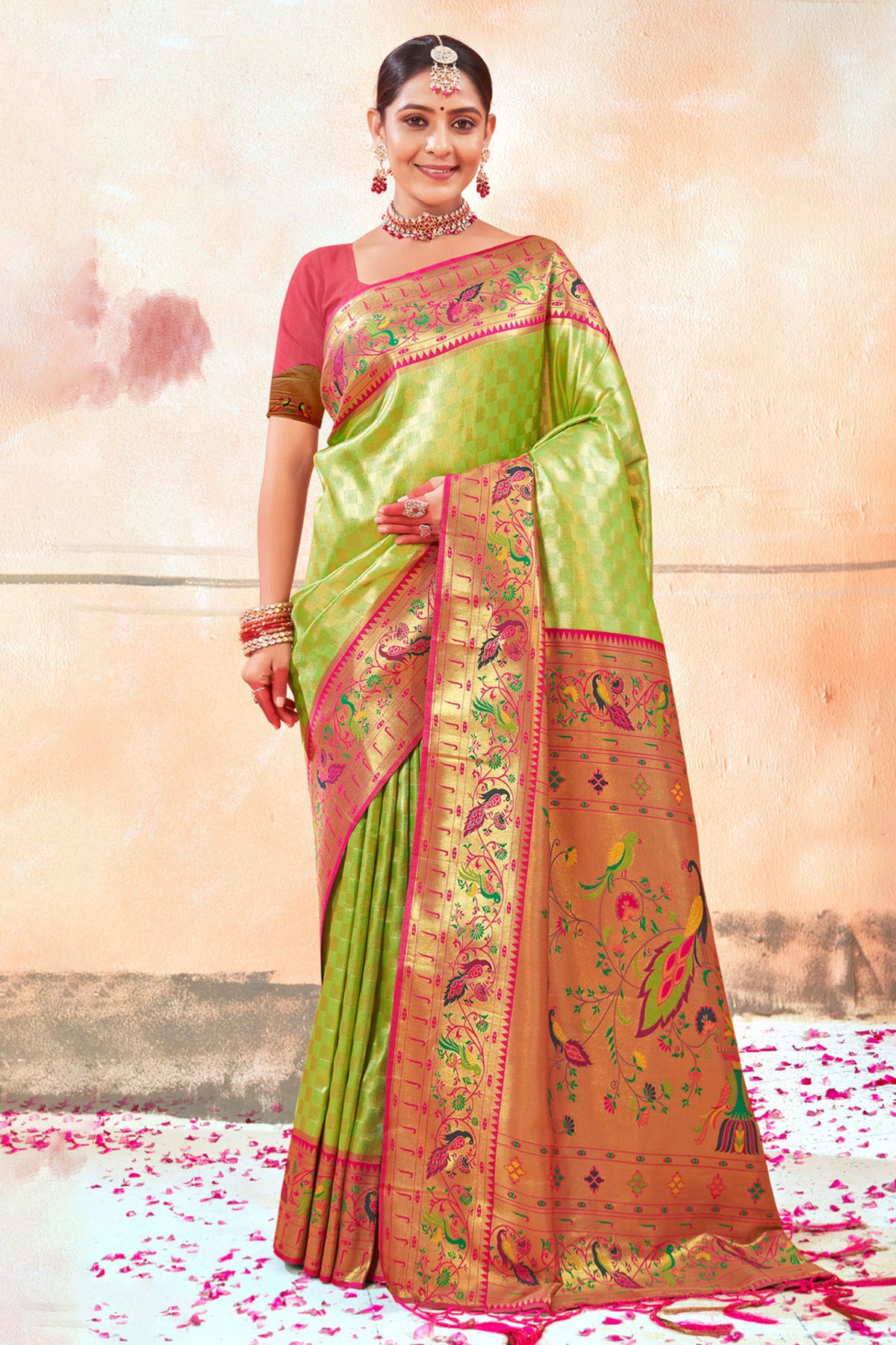 Light Green Colour Woven Work Paithani Silk Saree