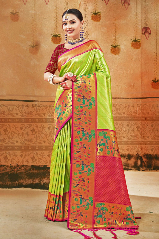 Light Green Colour Woven Work Paithani Silk Saree