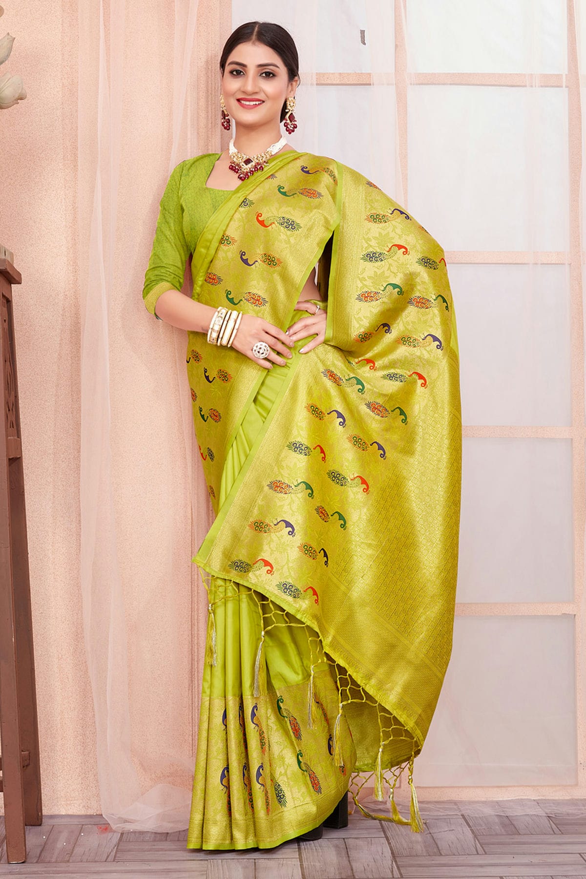 Light Green Colour Woven Work Paithani Silk Saree