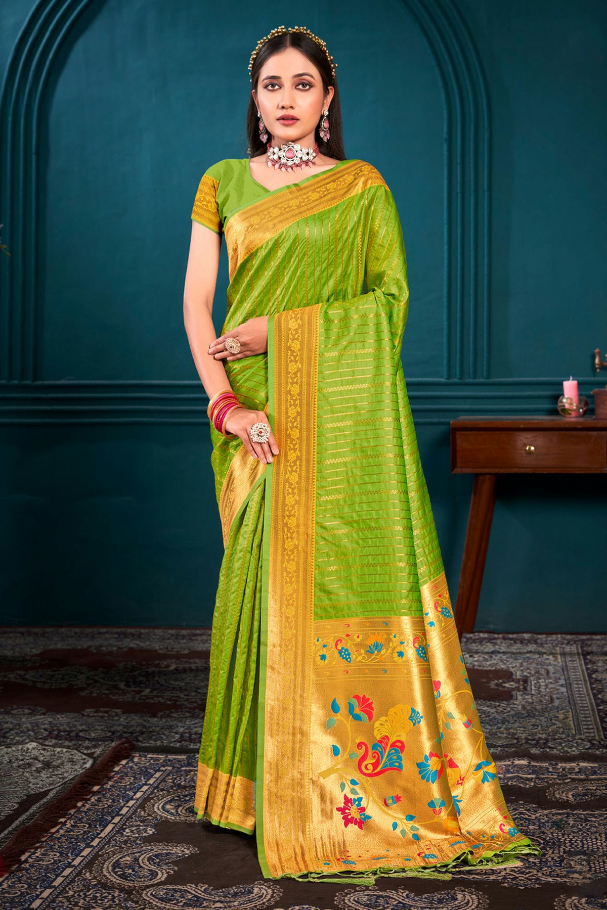 Light Green Colour Woven Work Paithani Silk Saree