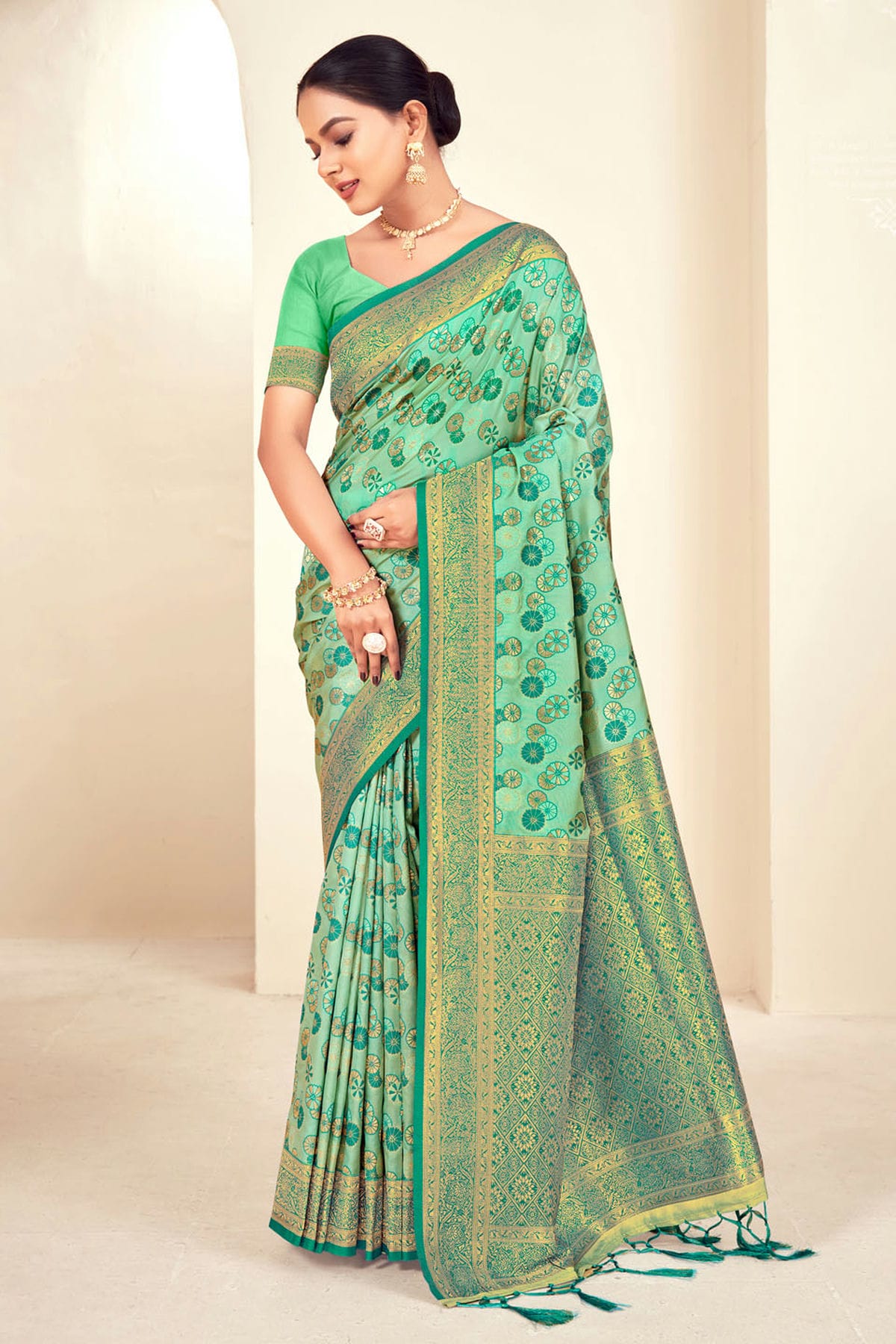 Light Green Colour Woven Work Paithani Silk Saree