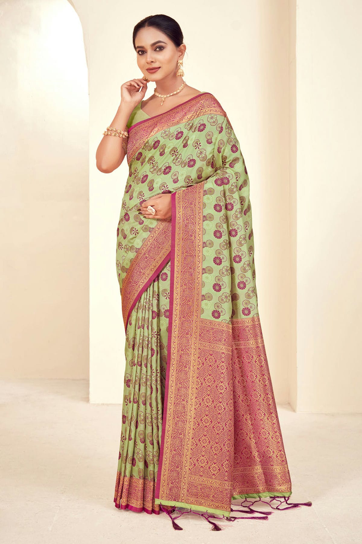 Light Green Colour Woven Work Paithani Silk Saree