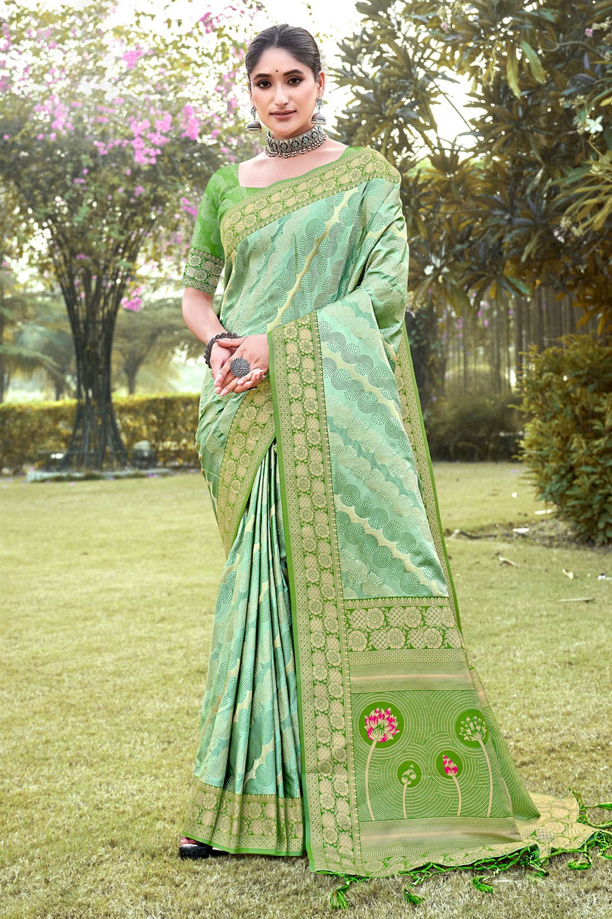 Light Green Colour Woven Work Silk Saree