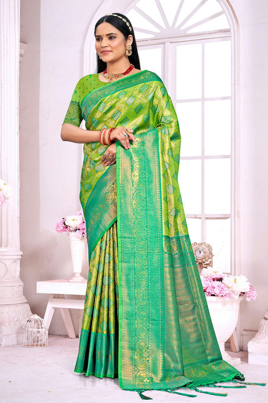 Light Green Colour Woven Work Silk Saree