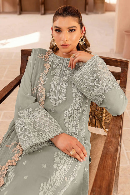 Light Grey Colour Faux Georgette Semi Stitched Pakistani Suit VSSM1140478