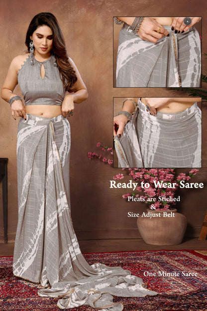 Light Grey Colour Georgette Ready To Wear Saree