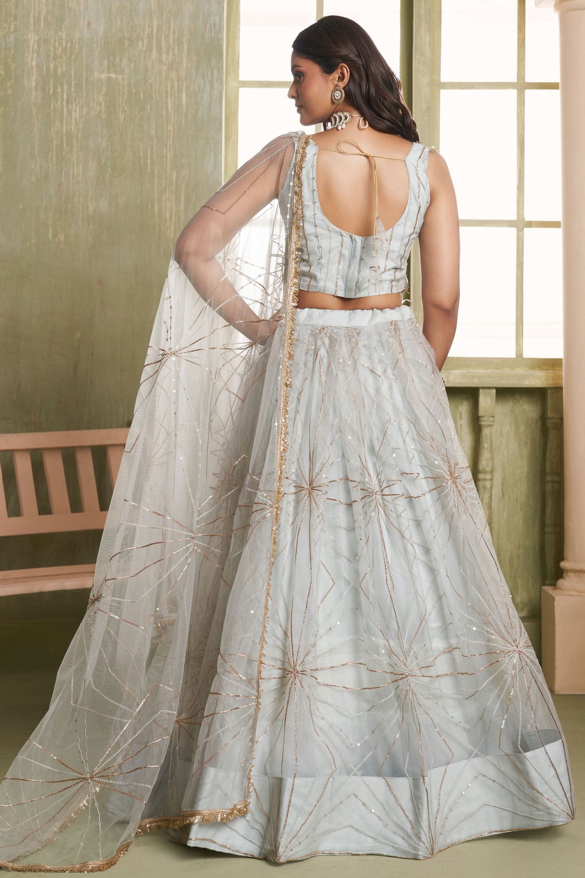 Light Grey Colour Semi Stitched Butterfly Net Lehenga Choli VSLC1112527